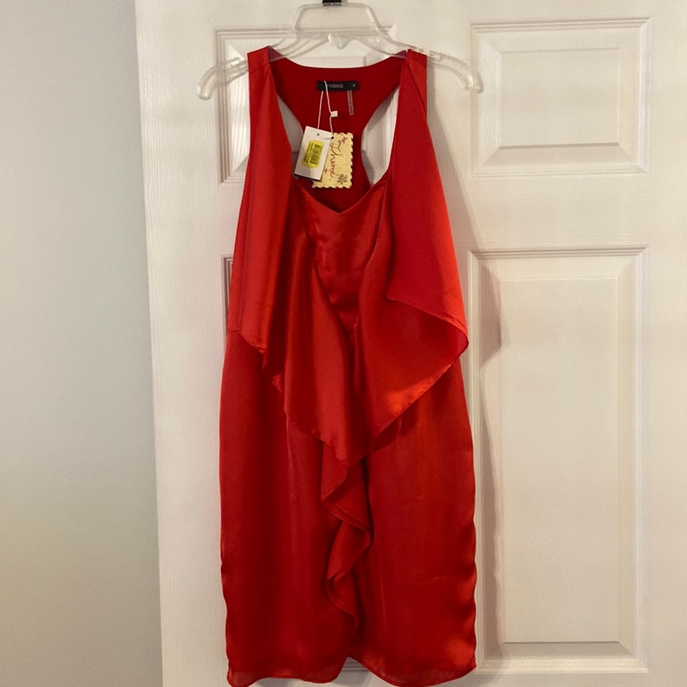 THEME Dress size S brand new color red length 32” bust 32” silky feeling dress